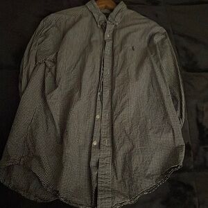 Men’s grey classic fit with tiny plaid pattern from Ralph Lauren.